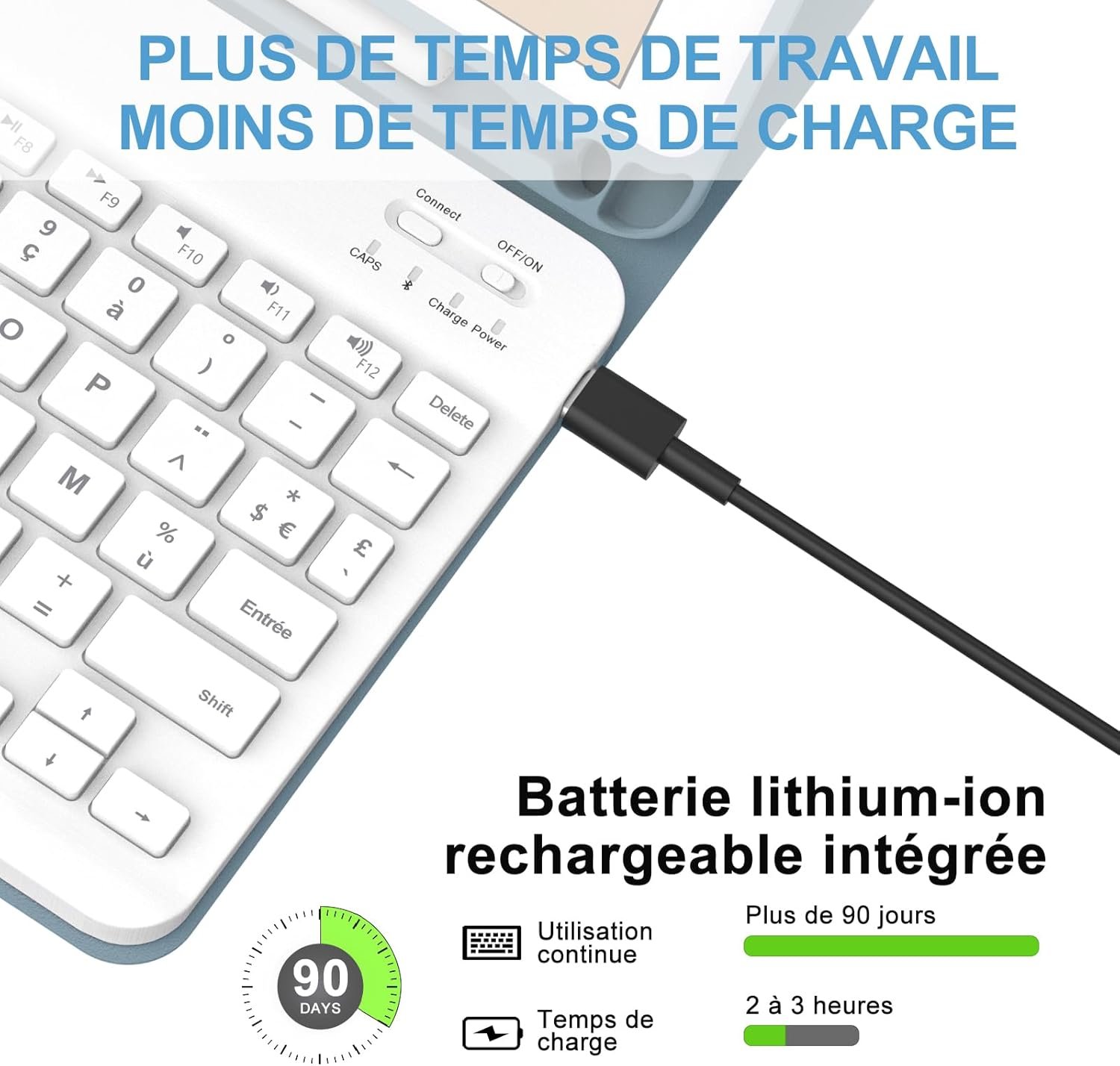 Coque Clavier pour iPad 6/5 EME Generation/Pro 9.7/Air 2/Air 1 9.7", Étui Keyboard AZERTY Français Layout sans Fil Bluetooth Amovible avec Porte Crayon pour iPad 9.7 2018, Bleu Gris – Image 4