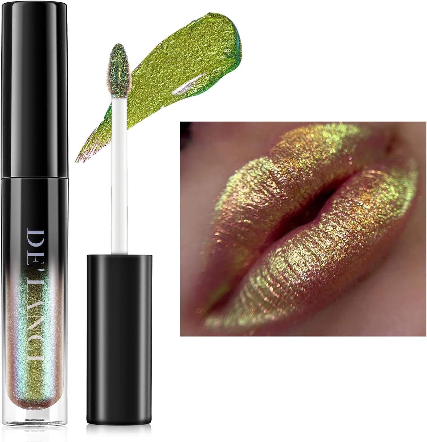 Chameleon - Rouge à lèvres - Couleur : bleu et vert - Brillant à lèvres - Brillant - Sans talc - Pour femme et fille - Cadeau de maquillage - Hydratant - Imperméable et durable - Brillant à lèvres -