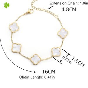 Alternative view of Bracelet Trèfle à Quatre Feuilles Porte-Bonheur Femme, Bijoux Chanceux Plaqué Or 18K, Bracelet Élégant pour Fille, Cadeau Saint-Valentin Fête des Mères Noël pour Femme ou Jeune Fille (Blanc)