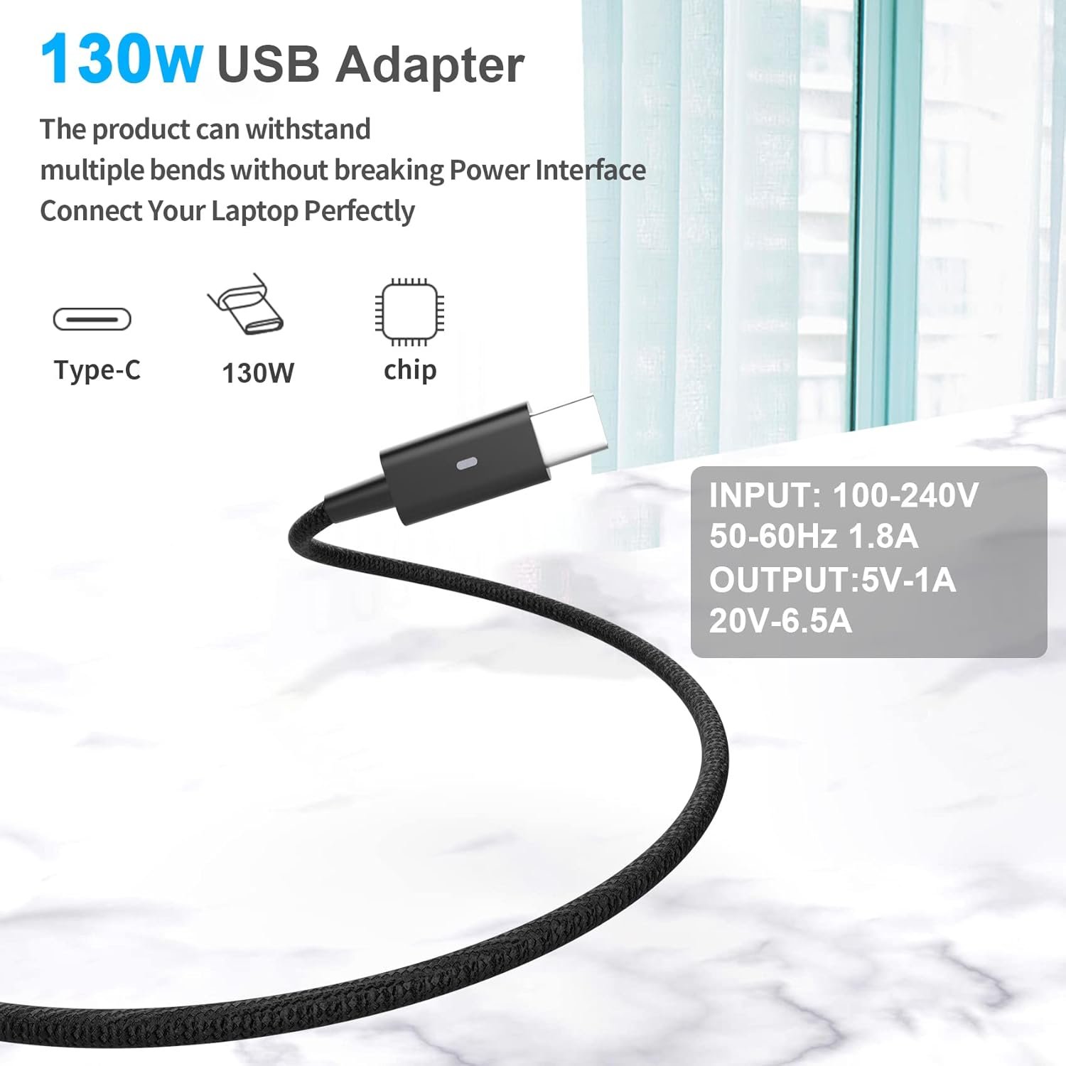 Etssembo 130W Chargeur USB C Compatible avec Dell Precision 5550 3550 3561 3560 5750 2in1 Latitude 7410 7310 5320 5310 5420 5510 5511 5520 XPS 15 9500 9575 17 9700 9575 20V 6.5A Type C Adaptateur – Image 2