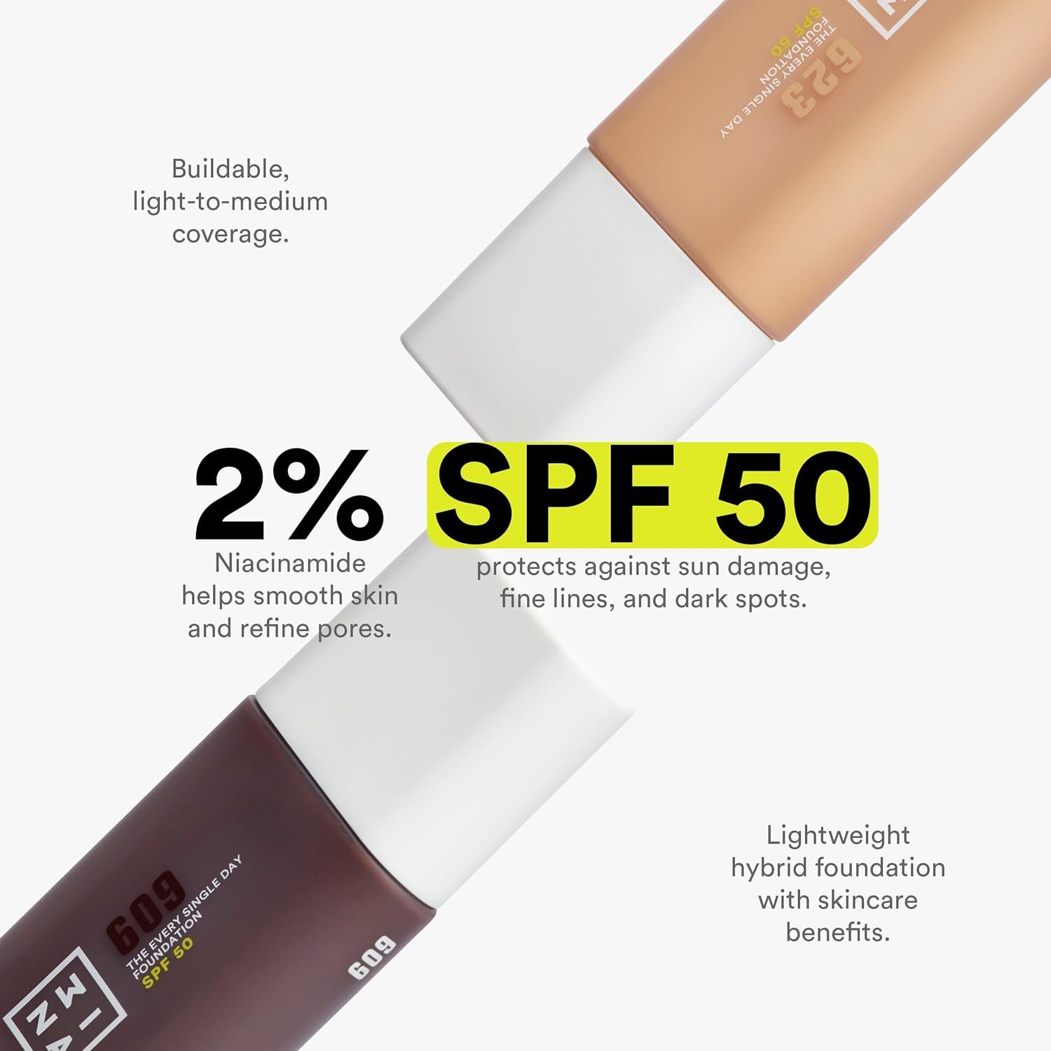 3INA MAKEUP - The Every Single Day Foundation SPF 50 622 - Fond de Teint Chaud clair avec indice SPF 50 - À base de 2% de Niacinamide - À couvrance légère à moyenne - Vegan - Cruelty Free – Image 3