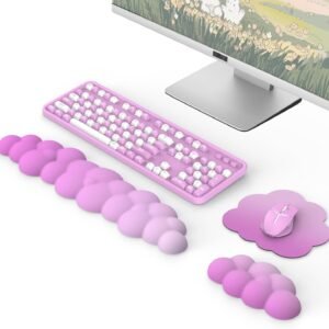 MoKo Repose-Poignets Ergonomique en Nuage, pour Clavier et Souris, Repose-Poignets en Nuage en Polyester Durable pour Clavier et Souris pour Bureau, Jeux, Ordinateur, Ordinateur Portable, Rose