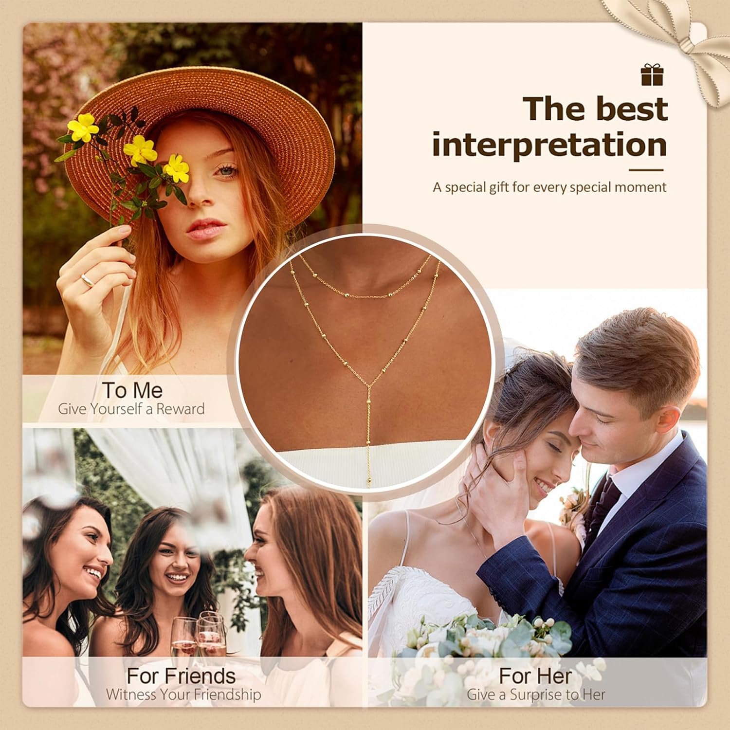 Auiremrti Chaîne longue en Y pour femmes-Collier multi-rangs en acier inoxydable en or/argent,Bijoux pour femmes,Chaîne longue élégante pour femmes,Ensemble de chaînes,Bijoux simples en or/argent – Image 6