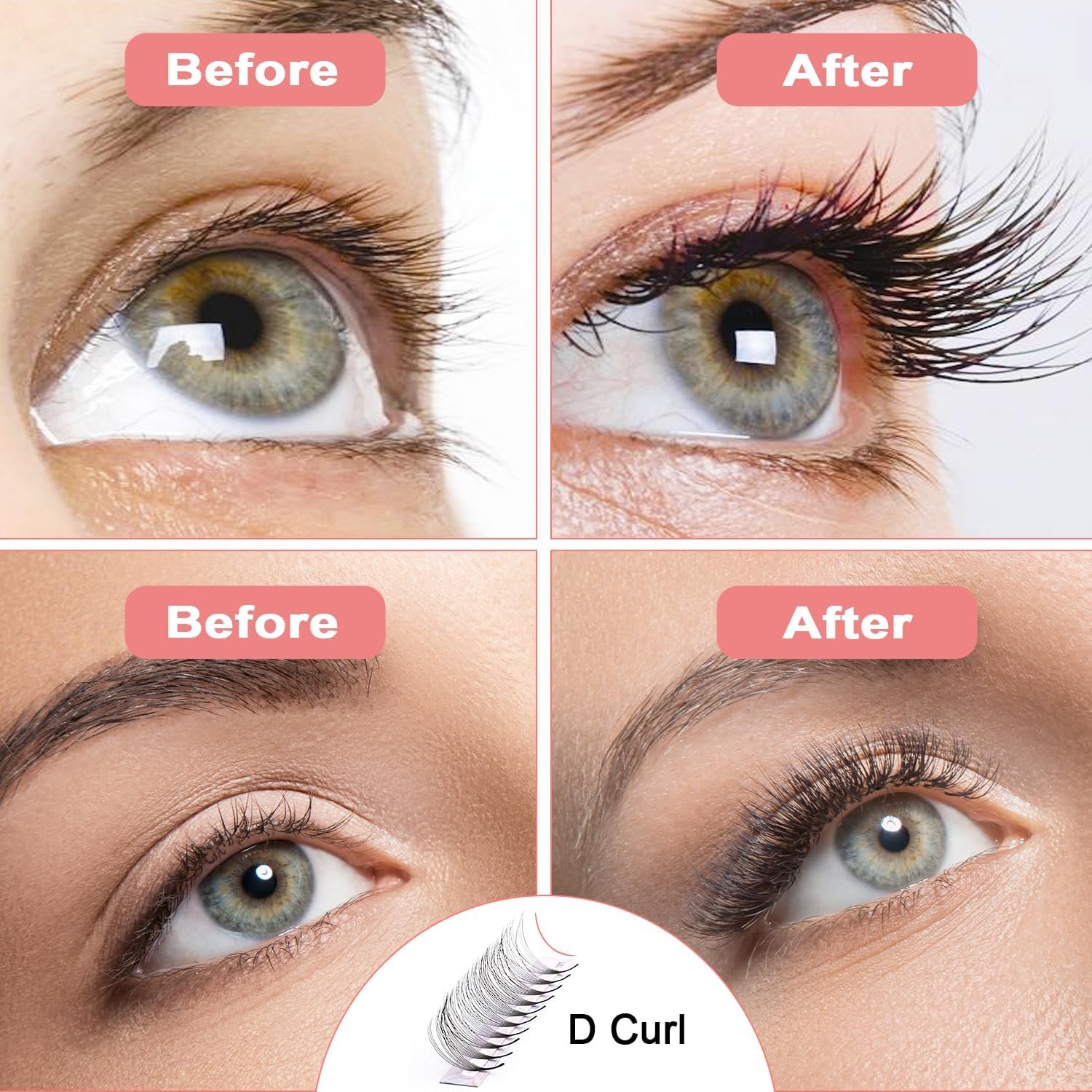 Cils en Bouquet, Cils en Touffes, Extension de Cils Individuels DIY D-Curl pour Maquillage des Yeux Naturels, Pinceau Exquis Inclus – Image 3