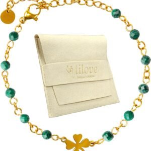 TILOVE - Bracelet Femme en Pierre Naturelle – Pierre de Lithothérapie, Chakra et Bien-Être – Trèfle Porte-Bonheur en Acier Inoxydable – Conçu en France – Idée Cadeau Fête des Mères