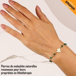 Alternative view of TILOVE - Bracelet Femme en Pierre Naturelle – Pierre de Lithothérapie, Chakra et Bien-Être – Trèfle Porte-Bonheur en Acier Inoxydable – Conçu en France – Idée Cadeau Fête des Mères