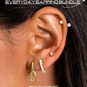 Alternative view of FIOROYAL 4Paires Boucles d'oreilles Remplie d'or 14 Carats pour Femmes,Boucles d'Oreilles Créoles Acier Inoxydable,Argent Or Piercing Tragus Helix Cartilage pour Plusieurs Piercing Oreille