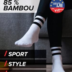 Alternative view of vitsocks Chaussette tennis sport 85% BAMBOU mi haute Femme (3 PAIRES) skate fine douce anti odeur rayée et unie