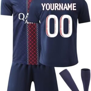 Maillot De Foot Personnalisé 2024/2025 Enfant Et Adultes avec, Votre nom et Votre numéro Tenue De Sport Garçon Homme Fête des pères Cadeau Vêtements De Football Personnalisable Short avec Chaussette