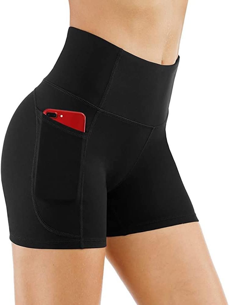 KOEMCY Shorts de Yoga Femme Shorts de Sport avec 2 Poches Été Leggings Court de Contrôle du Ventre Taille Haute Collants Shorts Short de Yoga Fitness Gym pour Jogging Running