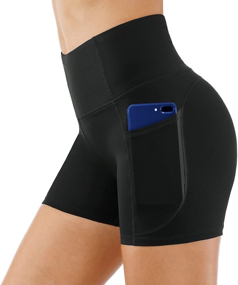 KOEMCY Shorts de Yoga Femme Shorts de Sport avec 2 Poches Été Leggings Court de Contrôle du Ventre Taille Haute Collants Shorts Short de Yoga Fitness Gym pour Jogging Running – Image 5