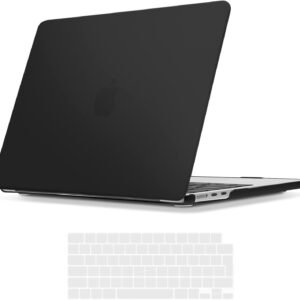 TECOOL Coque Compatible avec MacBook Air 13,6 Pouces M4 M3 M2 2025 2024 2022 (A3240 A3113 A2681), Coque Rigide en Plastique Fine et Protection Clavier (UE AZERTY), Noir