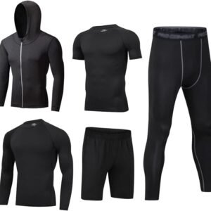 Ensemble de survêtement pour Homme Ensemble de Sport 5 pièces Vêtements de Sport Extensibles Ensemble de Course à Pied pour Entraînement de Fitness