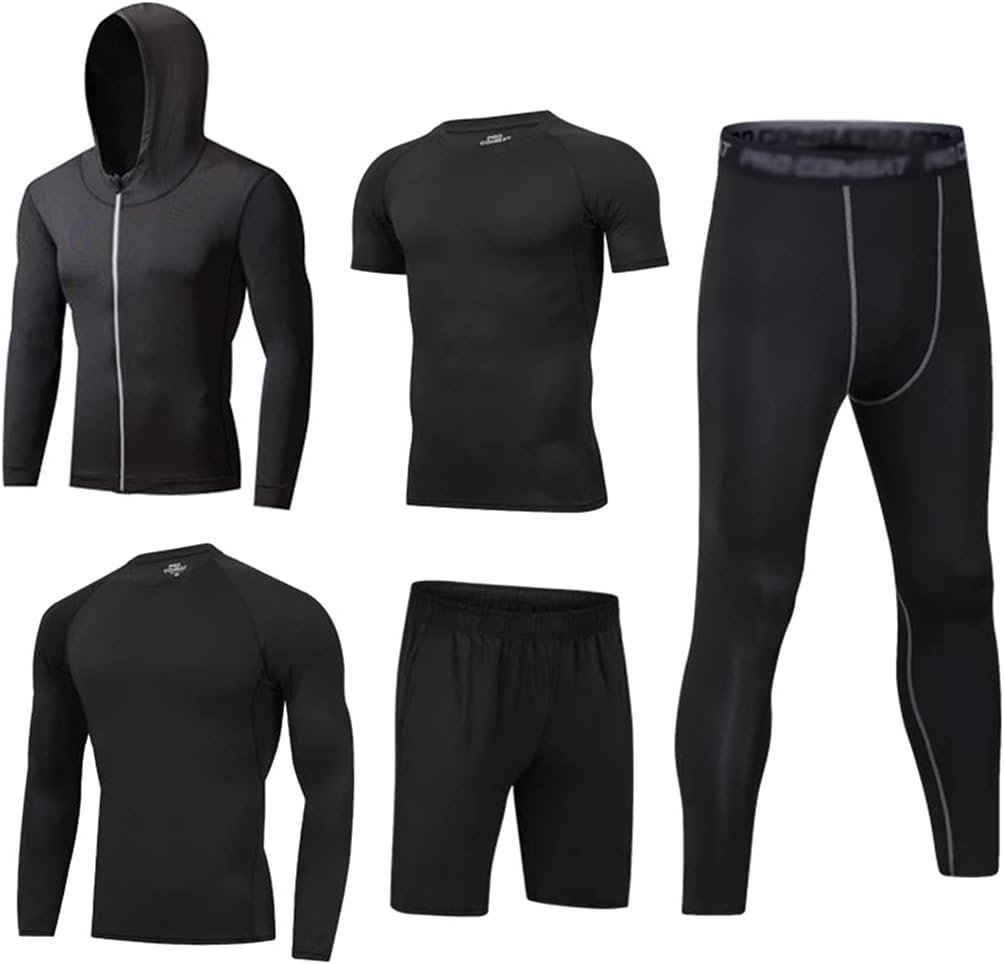 Ensemble de survêtement pour Homme Ensemble de Sport 5 pièces Vêtements de Sport Extensibles Ensemble de Course à Pied pour Entraînement de Fitness