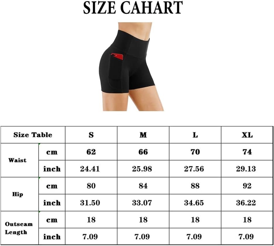 KOEMCY Shorts de Yoga Femme Shorts de Sport avec 2 Poches Été Leggings Court de Contrôle du Ventre Taille Haute Collants Shorts Short de Yoga Fitness Gym pour Jogging Running – Image 6