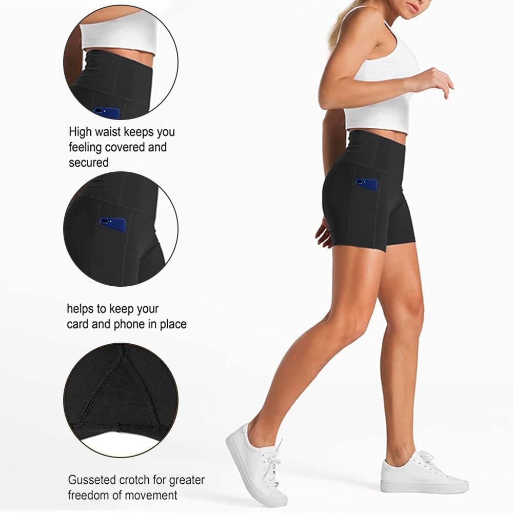 KOEMCY Shorts de Yoga Femme Shorts de Sport avec 2 Poches Été Leggings Court de Contrôle du Ventre Taille Haute Collants Shorts Short de Yoga Fitness Gym pour Jogging Running – Image 2