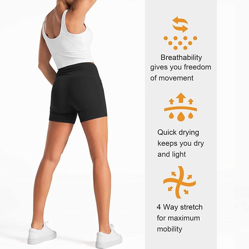 KOEMCY Shorts de Yoga Femme Shorts de Sport avec 2 Poches Été Leggings Court de Contrôle du Ventre Taille Haute Collants Shorts Short de Yoga Fitness Gym pour Jogging Running – Image 3