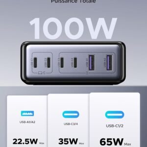 Alternative view of UGREEN 100W 6 Ports Chargeur USB C Rapide Station de Charge Bureau GaN Tech 65W Compatible avec iPhone 17 Pro Max Air 16 Plus 15 14 13 12 11 iPad Mini MacBook Pro Air M4 M3 M2 M1 Galaxy S25 S24 S23