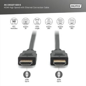 Alternative view of DIGITUS Câble HDMI - HDMI 2.0 - 2m - Ultra HD 4k 60 Hz - contacts plaqués or - compatible avec TV, projecteur, moniteur - noir