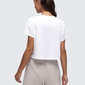 Alternative view of CRZ YOGA Femme Coton Pima Lâche Crop Tops Athletic Gym Casual T-Shirt Court Workout Chemises À Manches Courtes