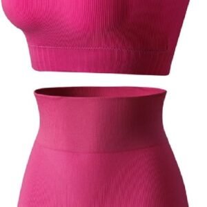 Vetement Sport Femme Fitness Ensemble Deux Piece Short et Crop Top Une Epaule Camisole Court Tenue de Yoga Mode Survêtement Ete pour Jogging Gymnastique Training Danse Pilate Workout Tracksuit