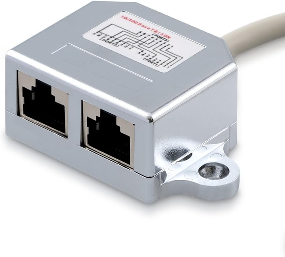 kwmobile 2X Dédoubleur câble réseau - Répartiteur Cat. 5e RJ45 fiche Alimentation Ethernet - Distributeur T vers 1x RJ45 réseau LAN et 1x ISDN – Image 6