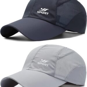Lot de 2 Casquette de Baseball à Séchage Rapide Homme Femme, Ultralégère Pliable Lavable Sport Outdoor Chapeau de Baseball, Casquette Soleil Respirante, per Running Alpinisme Cyclisme Randonnée