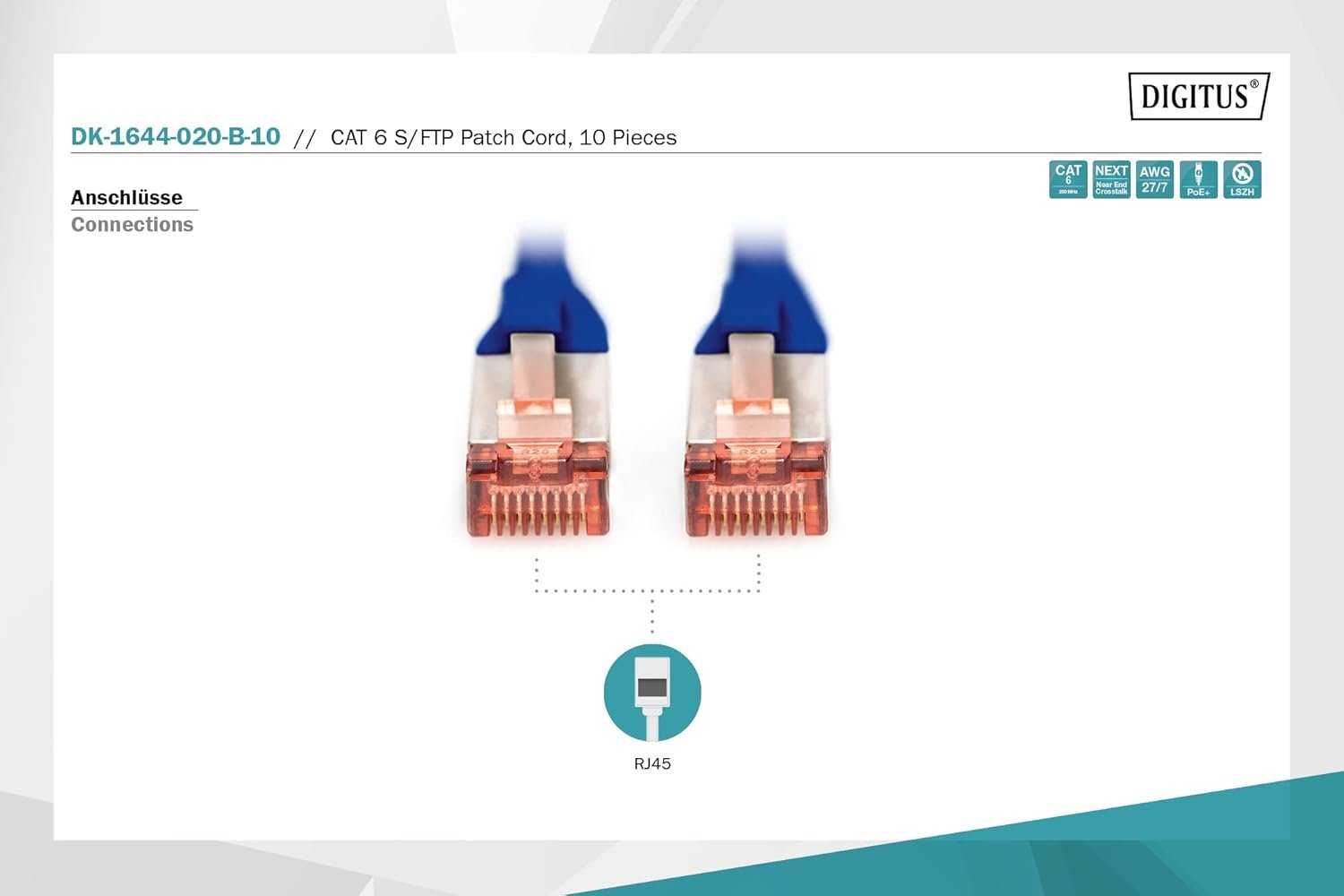 DIGITUS Câble LAN Cat 6-2m - 10 pièces - RJ45 Câble réseau - S/FTP Blindé - Compatible Cat 6A & Cat 7 - Bleu – Image 3