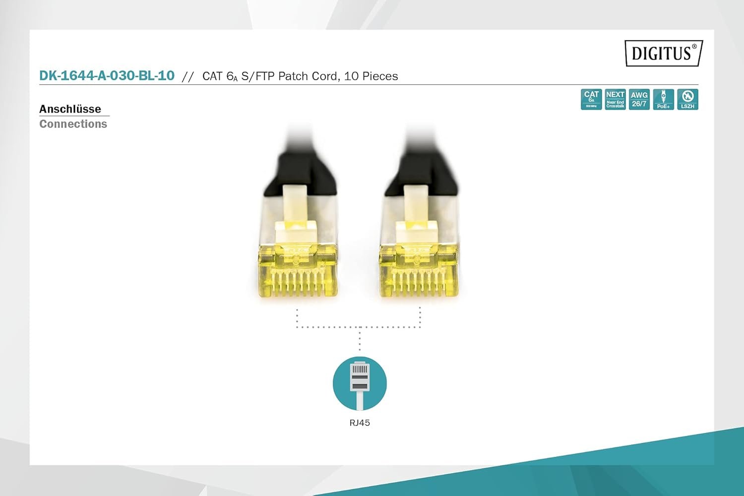 DIGITUS Câble LAN Cat 6A - 3m - 10 pièces - RJ45 Câble réseau - S/FTP Blindé - Compatible Cat-6 & Cat-7 - Noir – Image 3
