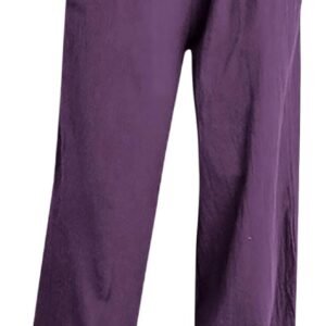 Pantalon Fluide Femme Été Coton Lin Pantalon Chic Et Elegant De Travail Pantalons Lin Ample Yoga Et Pilates Pantalons Taille Haute À Poches Avec Cordon De Serrage Vetement Femme Ete Soldes