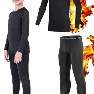 Garçon Thermiques sous-Vêtements Ensemble de Leggings pour Enfants t-Shirt à Manches Longues Garçon et Fille Long pour Ski Football Sport Chaud Underwear Set