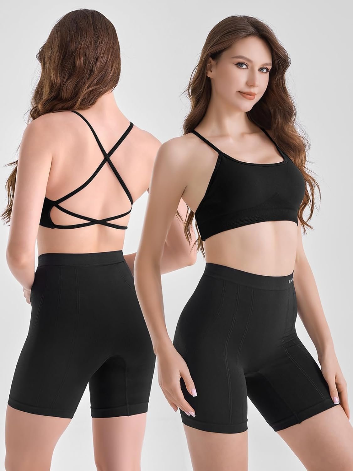 Channo Brassière de Sport en Nylon pour Femme - Coussinets Amovibles, Dos Croisé, Ourlet Élastique Élargi – Image 5