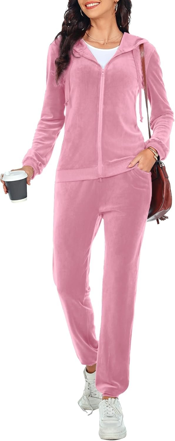 Survêtement Femme Velours Ensembles Sportswear 2 Pièce Zippé à Capuche Ensemble de Sport Jogging Pantalon Décontracté Pyjama d'intérieur Vêtements