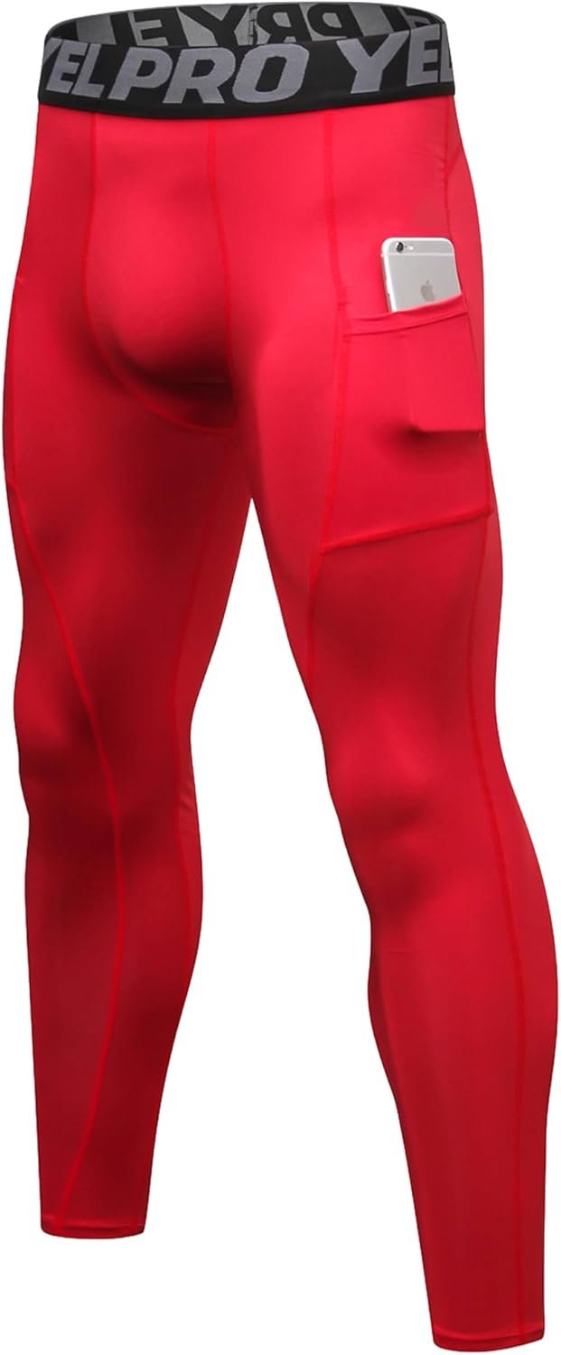 Yuerlian Legging de compression pour homme avec poches pour entraînement au frais et au sec, pour le sport, la gym, le yoga, le football, le cyclisme