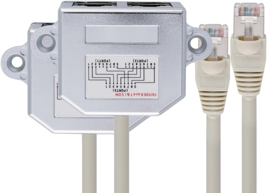 kwmobile 2X Dédoubleur câble réseau - Répartiteur Cat. 5e RJ45 fiche Alimentation Ethernet - Distributeur T vers 1x RJ45 réseau LAN et 1x ISDN – Image 5
