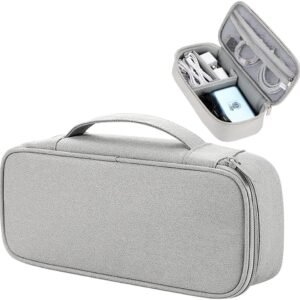 Teskyer Pochette Travel Tech - Organiseur de câble portable - Accessoires électroniques - Étui de voyage pour chargeur de câble, écouteurs, batterie externe, disque dur, gris clair, 25 x 12 x 6.5 cm