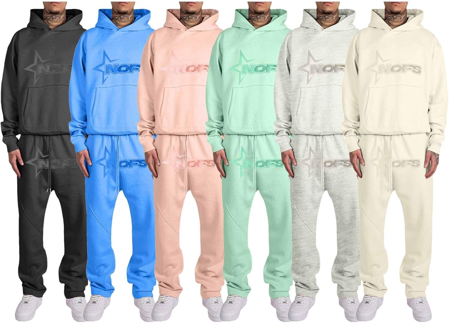 for NOFS Survêtement pour homme - Ensemble 2 pièces à manches longues avec capuche - Pantalon de jogging - Tenue de sport - Chaud - Décontracté - Lettres imprimées - Y2K - Hip Hop - Survêtement – Image 5