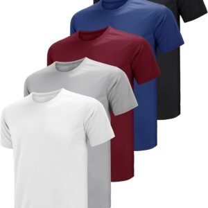 Lot de 5 T-Shirts Hommes Unis à Col Rond, Polyester ou Coton