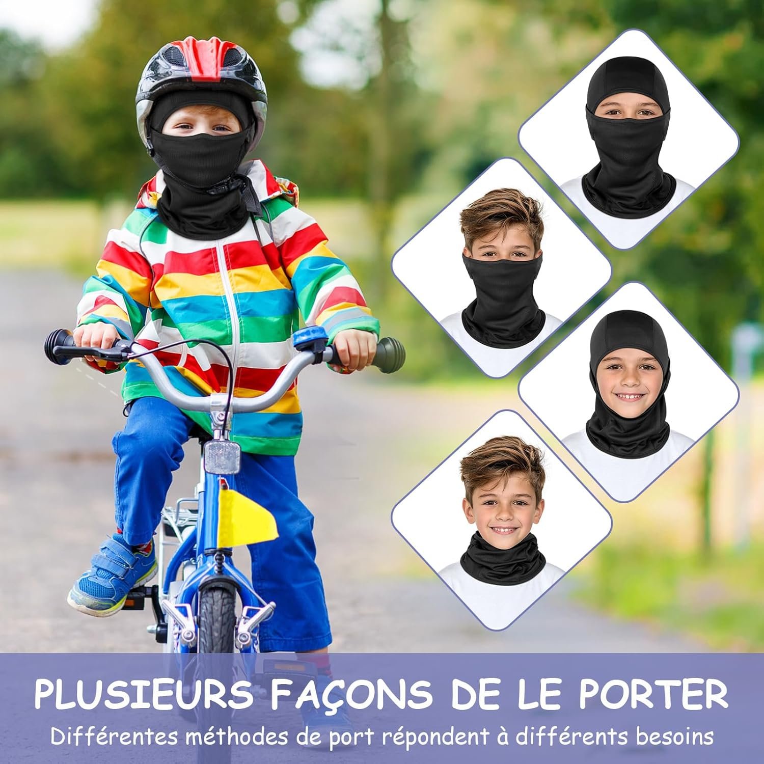 Cagoule pour Enfants, Multifonction Coupe Vent Masque de Bonnet de Cyclisme avec Cache-Cou, Respirant Balaclava Masque pour Garçons et Filles Sports en Plein Air Printemps, Automne, Hiver – Image 6