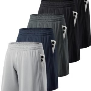 Lot de 5 Shorts Sport Homme, Shorts de Sport avec Poches et Taille Élastique, Séchage Rapide, pour la Running Gym Basket-Ball Fitness