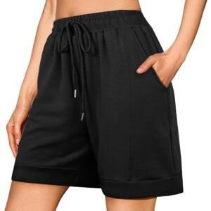 Short Sport Femme Coton Pantalon de Jogging Court avec Poches