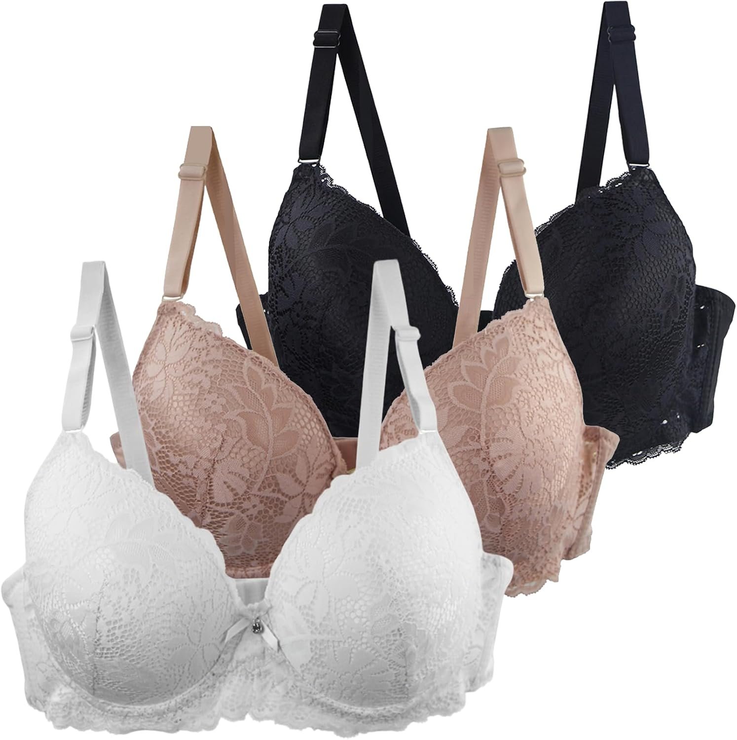 Lot de 3 Soutien Gorge Femme Dentelle Brassiere sans Couture Gainant Soutien Gorgé de Sport pour Brassière Dos Nu Grande Taille Lingerie Confortable au Quotidien