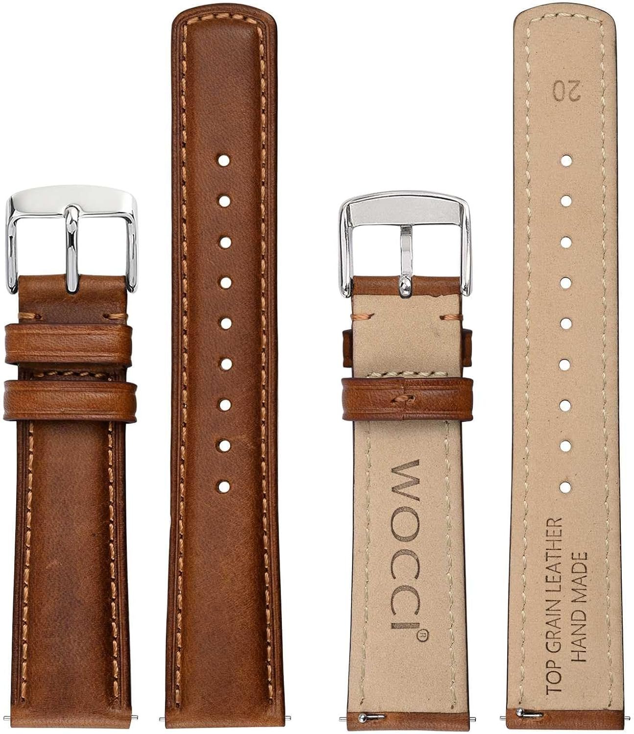 WOCCI Bracelet de Montre à Dégagement Rapide, Cuir Véritable en Détresse, Boucle en Acier Inoxydable, Largeur de Bande 18mm 19mm 20mm 22mm 24mm – Image 3