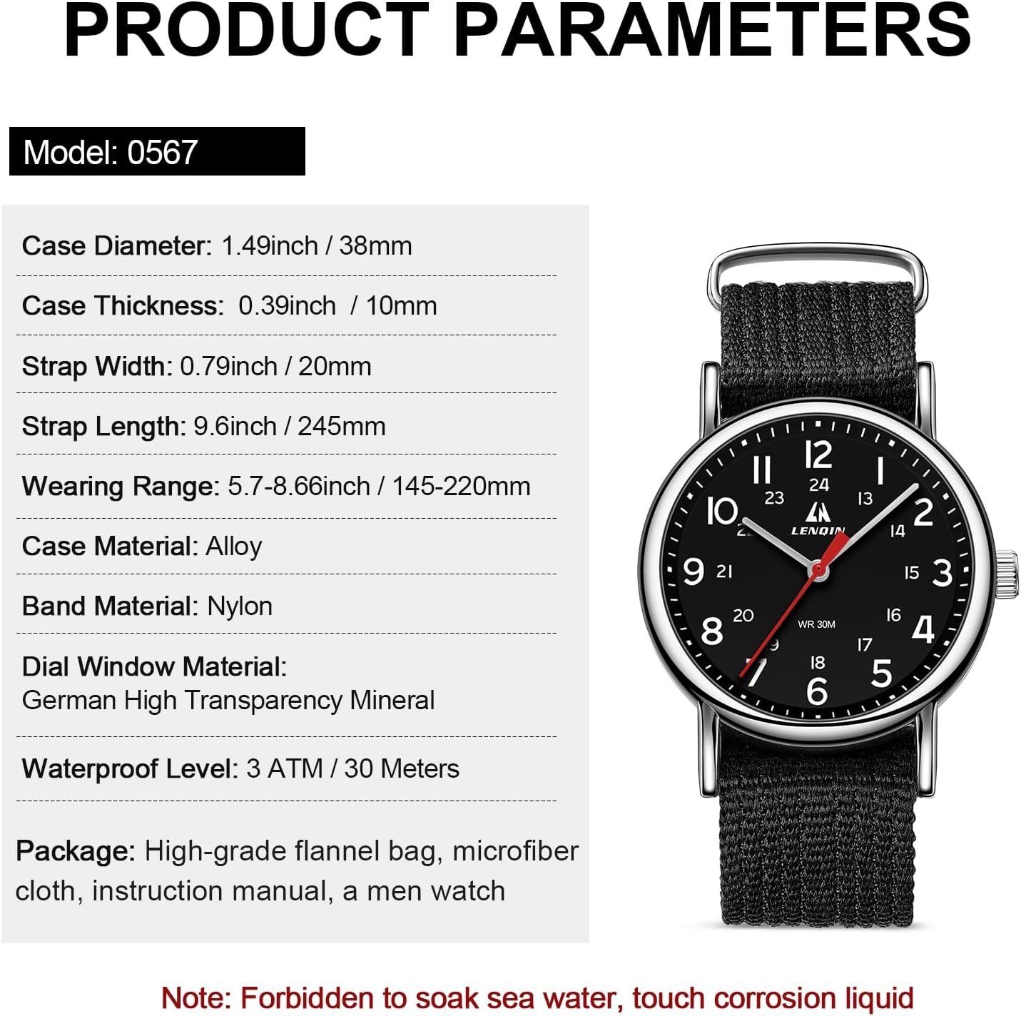 LN LENQIN Montre Homme Montres Militaires Montres analogiques à Quartz Montres de l'armée Montres-Bracelets étanches pour Hommes Montre de Sport avec Bracelet en Nylon – Image 8