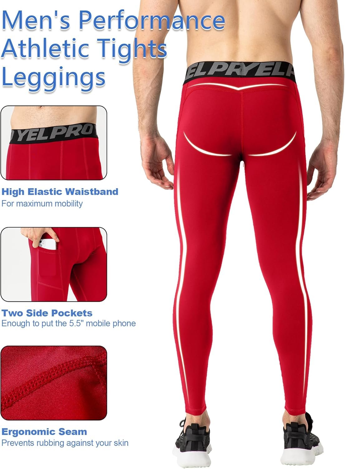 Yuerlian Legging de compression pour homme avec poches pour entraînement au frais et au sec, pour le sport, la gym, le yoga, le football, le cyclisme – Image 4