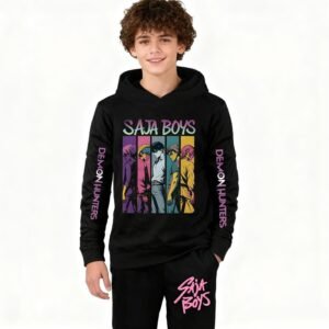 Alternative view of Ensemble de survêtement de sport unisexe pour enfant, motif animé, Saja, Boys, lettres imprimées, sweat à capuche et pantalon de jogging