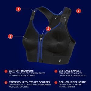 Alternative view of Thuasne - Brassière de Sport Zippée Eaz'ip Evolution - Maintien Fort, Extrême - Adaptée pour Sports à Fort Impact - Fermeture par l'avant - Bretelles Matelassées Réglables