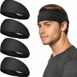 Bandeau Cheveux Homme, Elastique Serre Tete Homme Femme Bandeau Sport Absorbant La Transpiration pour Running Fitness 4 Pcs
