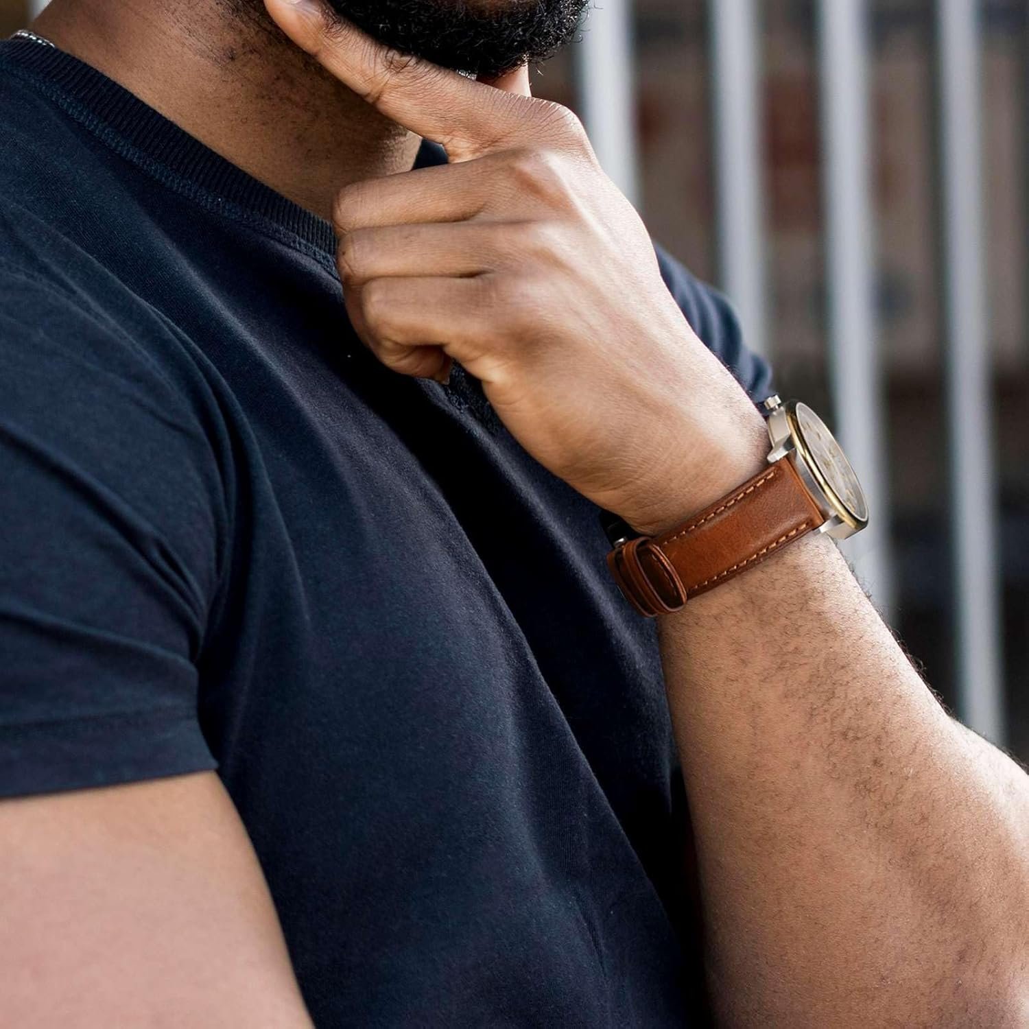 WOCCI Bracelet de Montre à Dégagement Rapide, Cuir Véritable en Détresse, Boucle en Acier Inoxydable, Largeur de Bande 18mm 19mm 20mm 22mm 24mm – Image 6