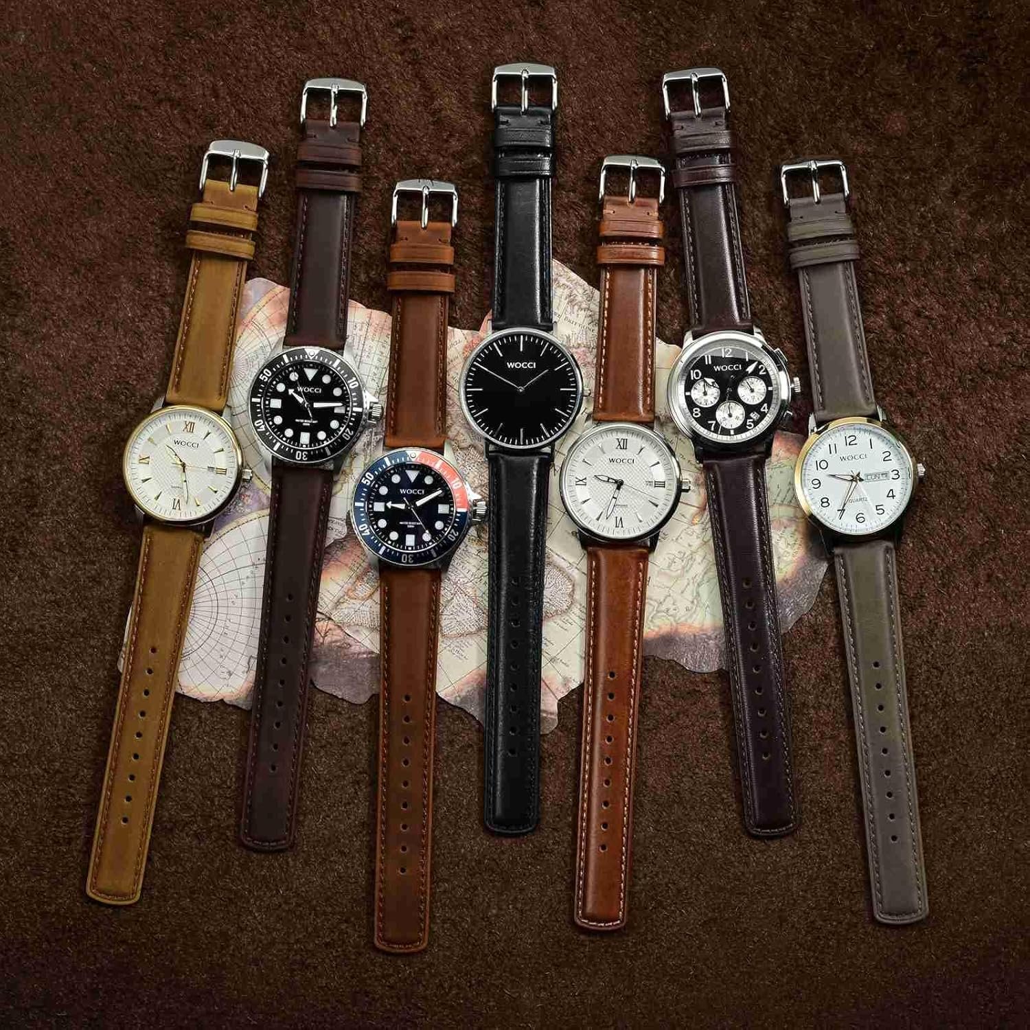 WOCCI Bracelet de Montre à Dégagement Rapide, Cuir Véritable en Détresse, Boucle en Acier Inoxydable, Largeur de Bande 18mm 19mm 20mm 22mm 24mm – Image 7